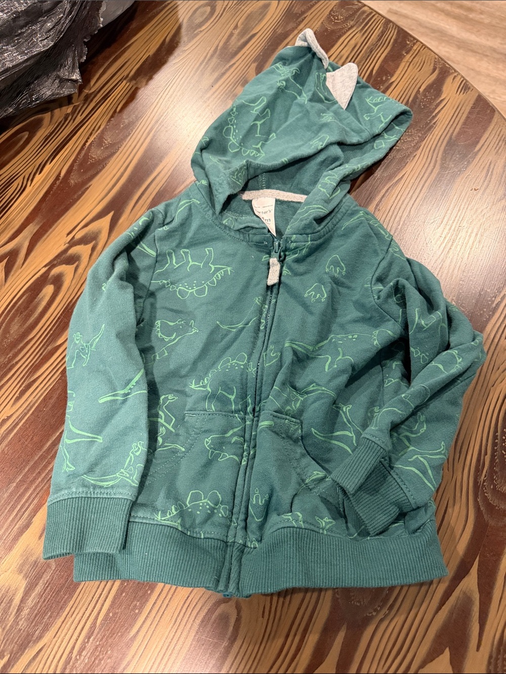 Kids Green Dinosaur Zip Hoodie